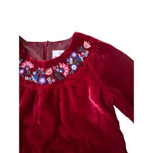 Hanna Andersson |  Deep Red Floral Embroidered Velvet Dress | Size 6-7